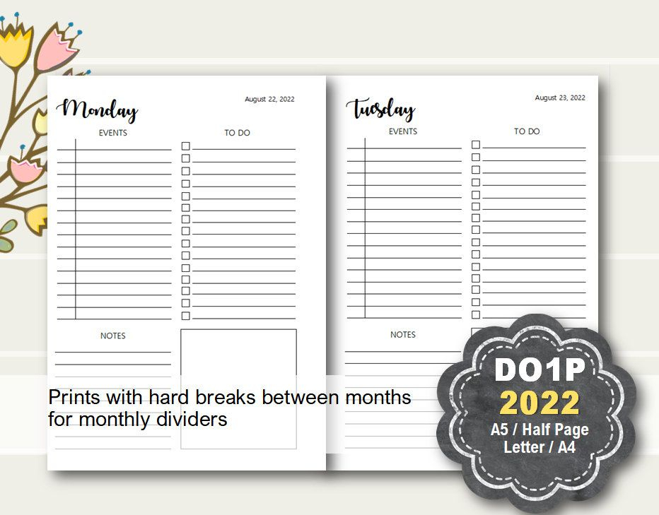 2022 Daily Planner Printable Daily Planner Printable 2022 