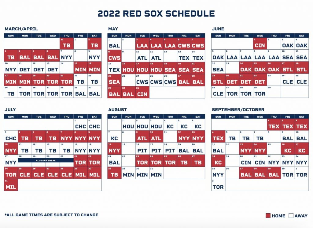 2022 Red Sox Schedule RSNStats Printable Schedule