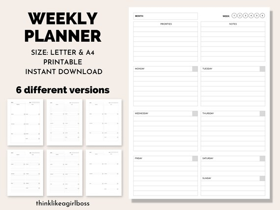 2022 Weekly Planner Undated Printable Weekly Schedule Cute 