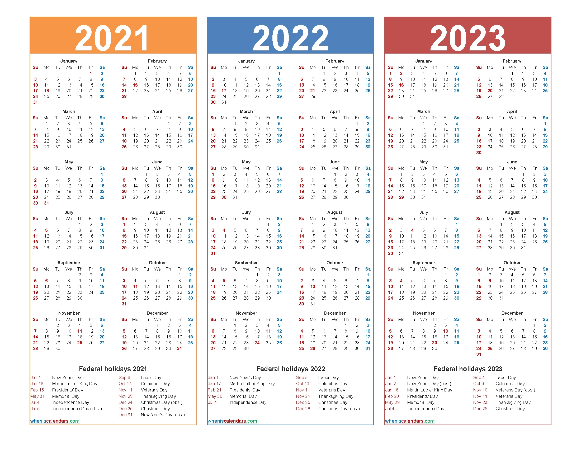 3 Year Calendar Printable 2021 2022 2023 Month Calendar 