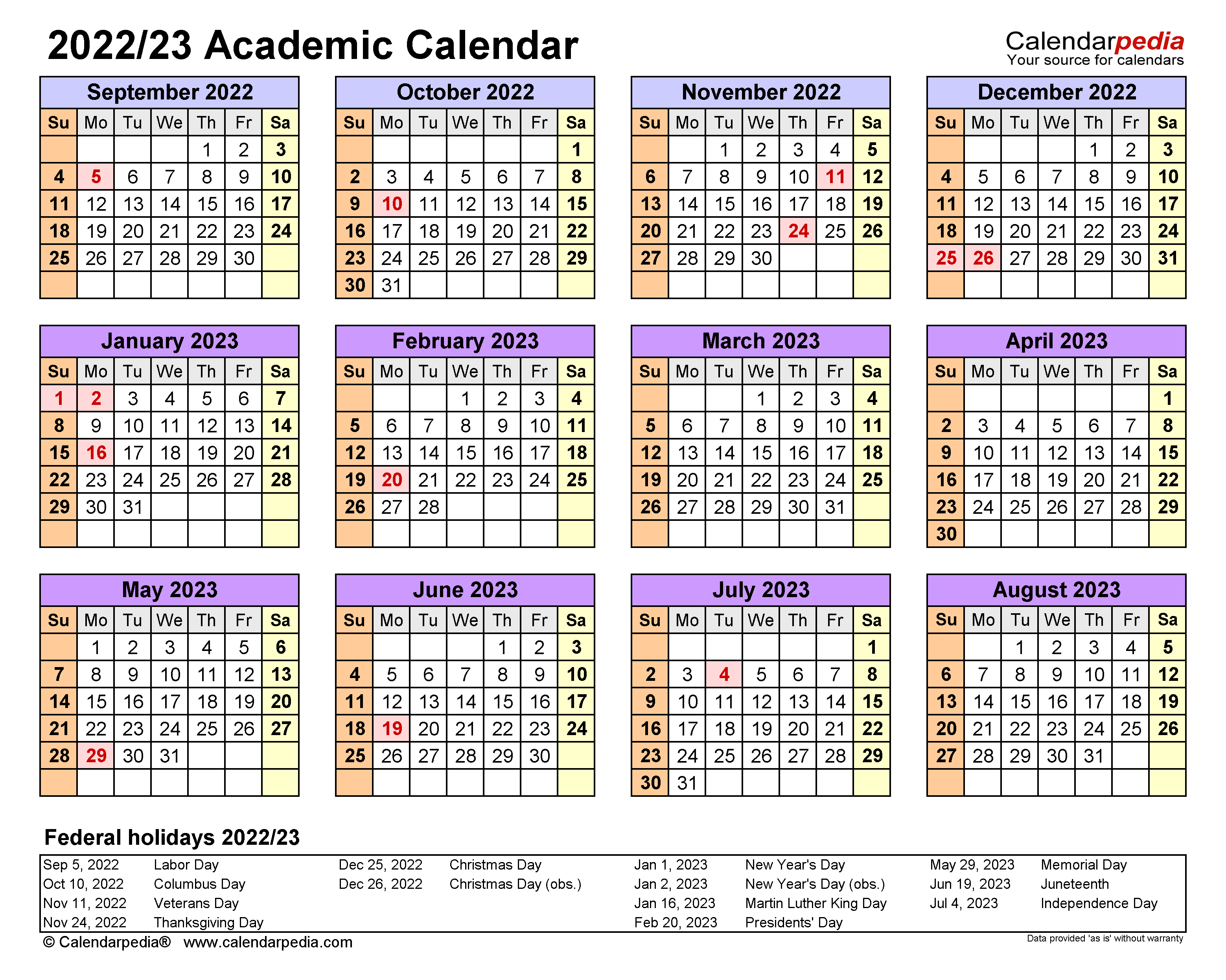 Academic Calendars 2022 2023 Free Printable PDF Templates