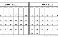 April May 2022 Calendar Monday Start Editable Two Months