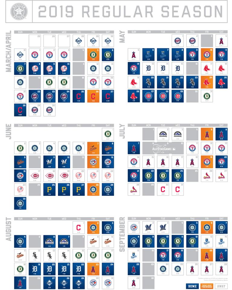 Astros Printable Schedule Houston Astros Astros 
