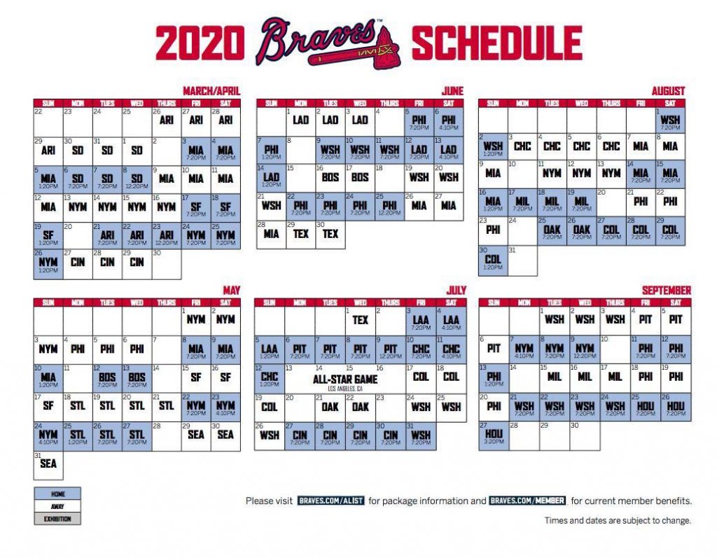 Atlanta Braves Schedule 2020 Printable Calendar For Planning