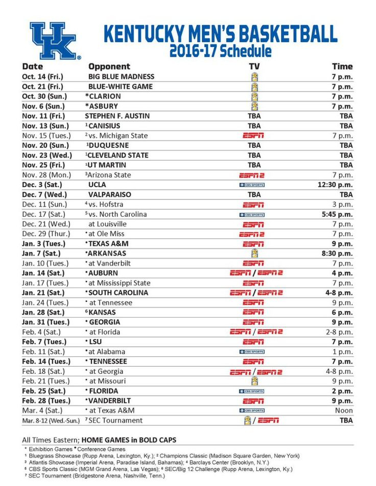 Bbschedule Kentucky Basketball Schedule Kentucky 