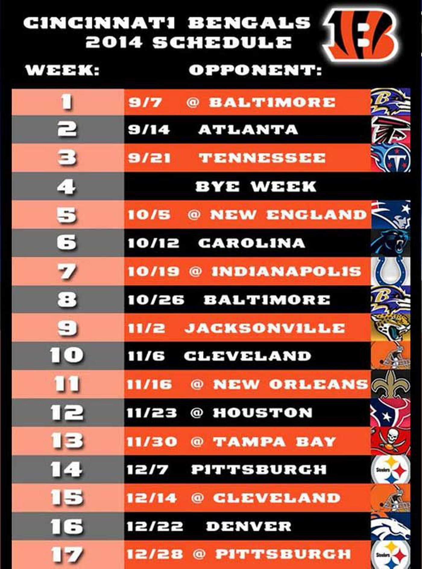 Bengals Release Regular Season Schedule