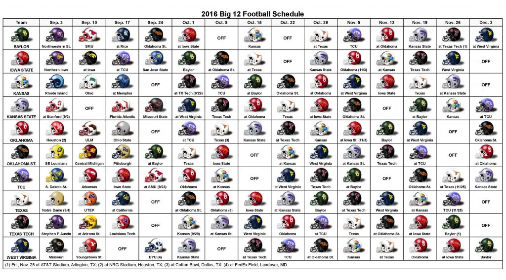Big 12 Football Helmet Schedule 2022 Printable Printable 
