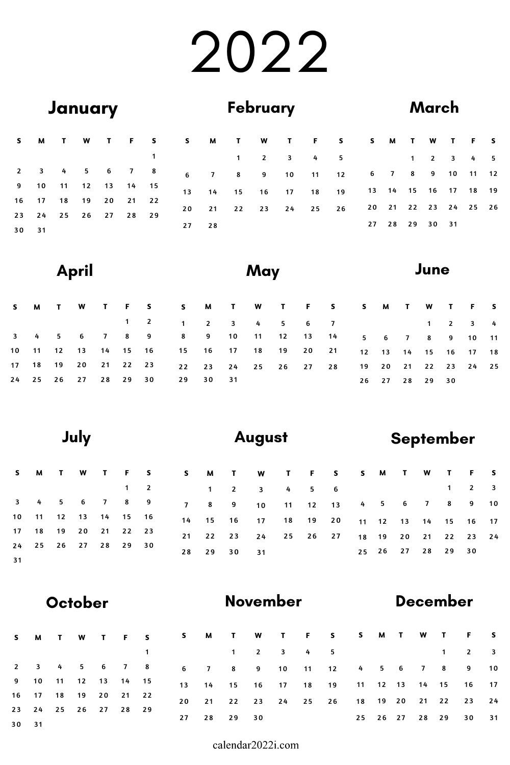 Blank 2022 Calendar Printable Calendar 2022