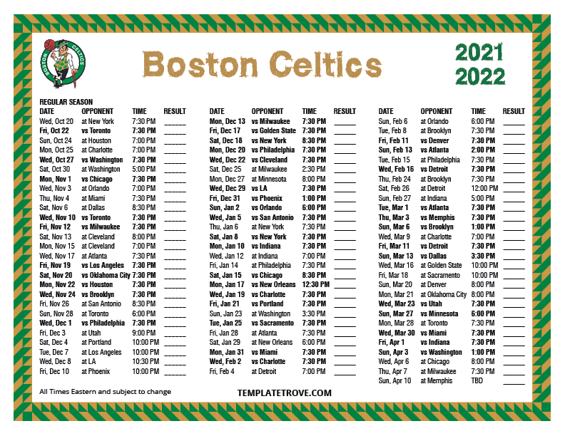 Boston Celtics 2022 2023 Printable Schedule Printable 