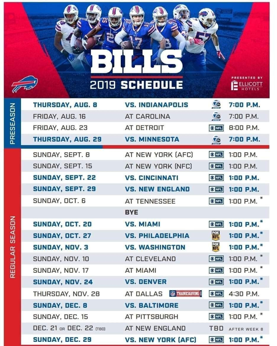 Buffalo Bills 2019 Printable Schedule Printable Bill Of Sale