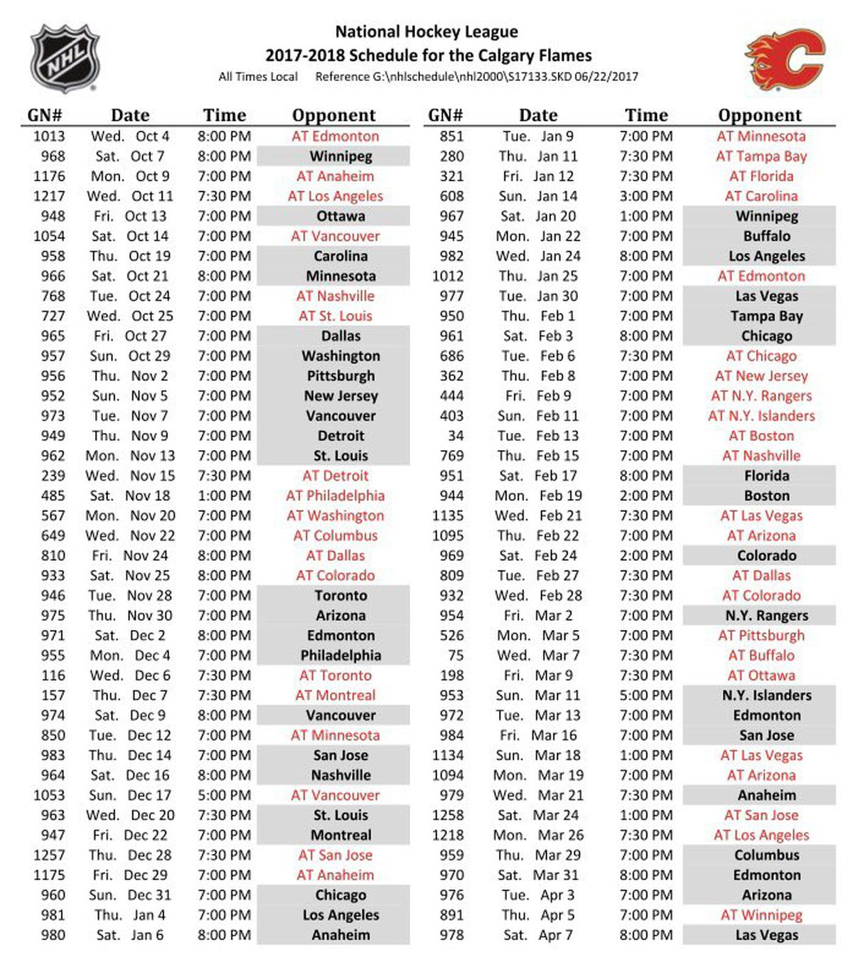 Calgary Flames 2017 18 Schedule Unveiled Matchsticks And 