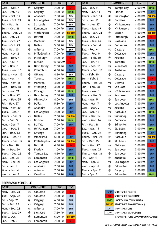 Canucks Sportsnet Release 2015 16 Broadcast Schedule News