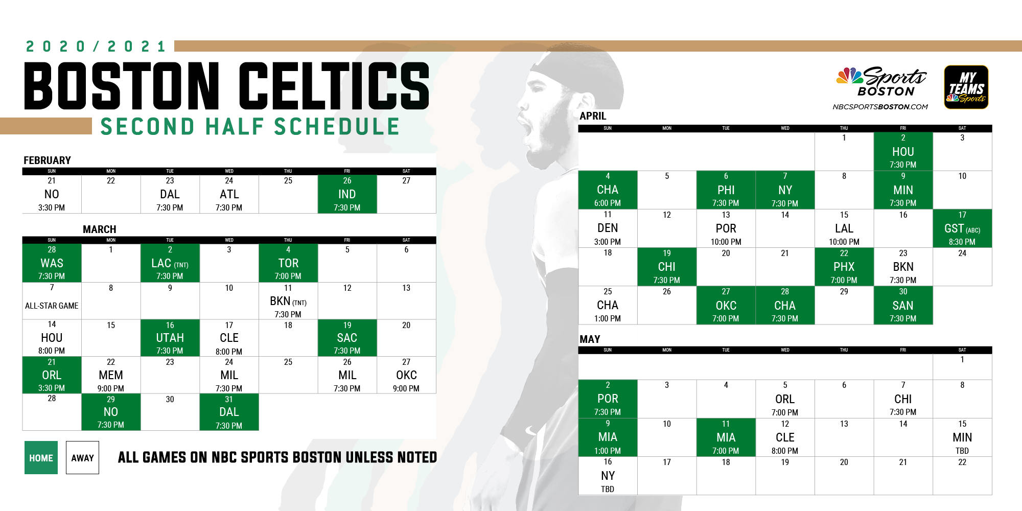 Celtics Schedule 2020 21 Dates Start Times Opponents 
