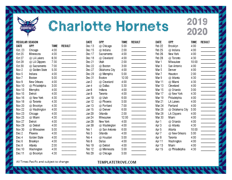 Charlotte Hornets Home Schedule Printable Printable Schedule