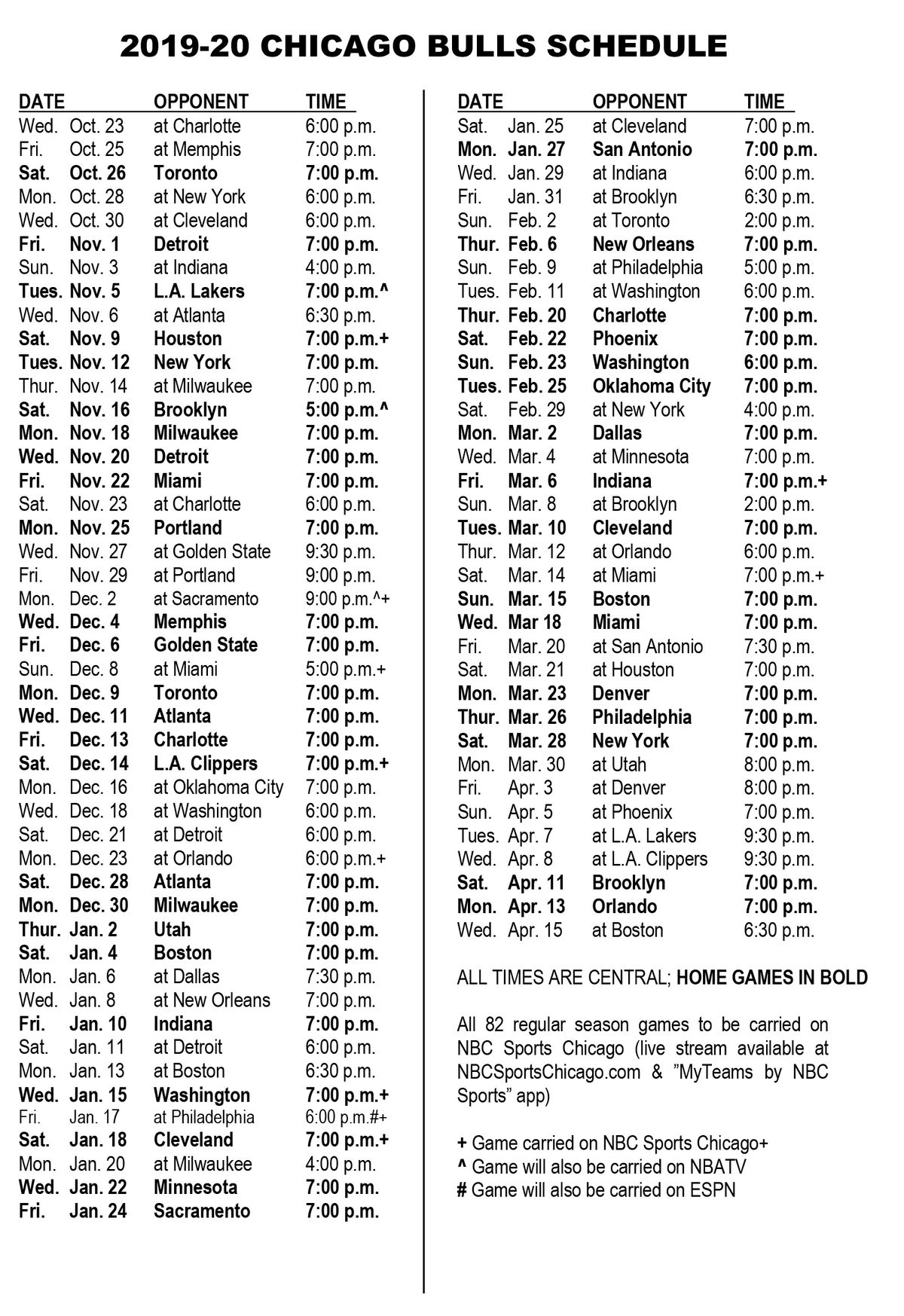 Chicago Bulls Schedule Here Are The Top 82 Games For The 
