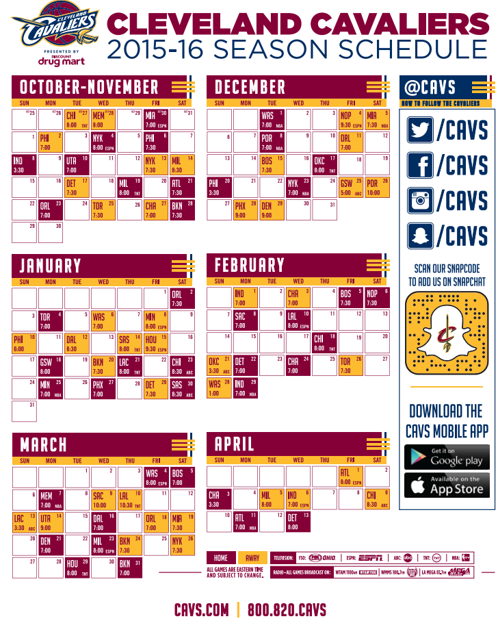 Cleveland Cavaliers 2022 Printable Schedule Printable Schedule