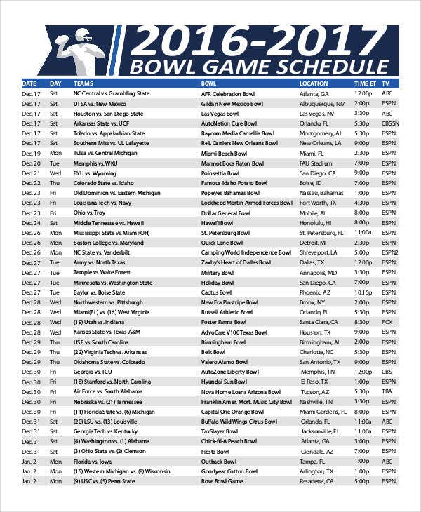 College Bowl Schedule Printable That Are Gutsy Roy Blog