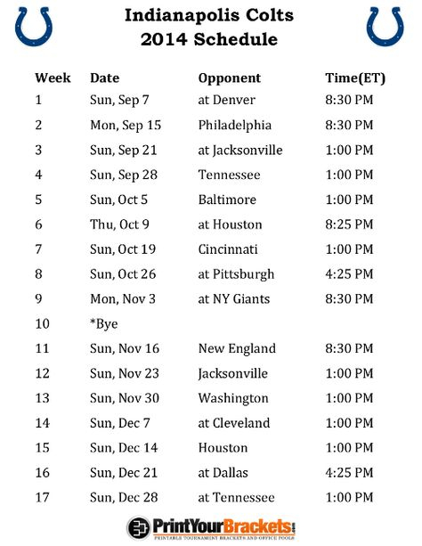 Colts Schedule Printable Printable Indianapolis Colts 
