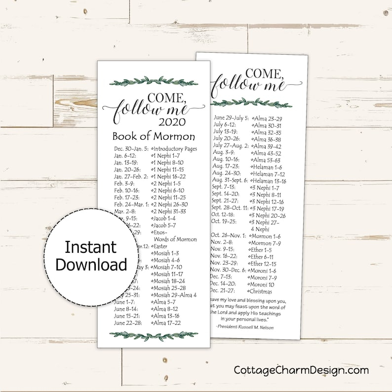 Come Follow Me 2020 Schedule Double sided Bookmark 