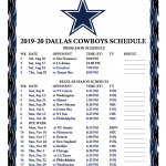 Cowboys Game Schedule 2020 2019 Dallas Cowboys Schedule