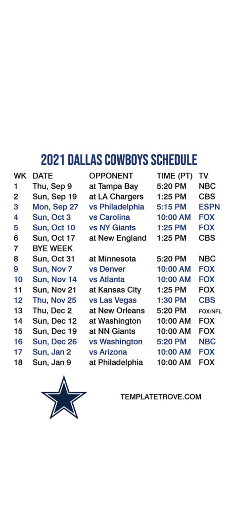 Cowboys Schedule 2022 Printable Cowboys Schedule 2021 2022