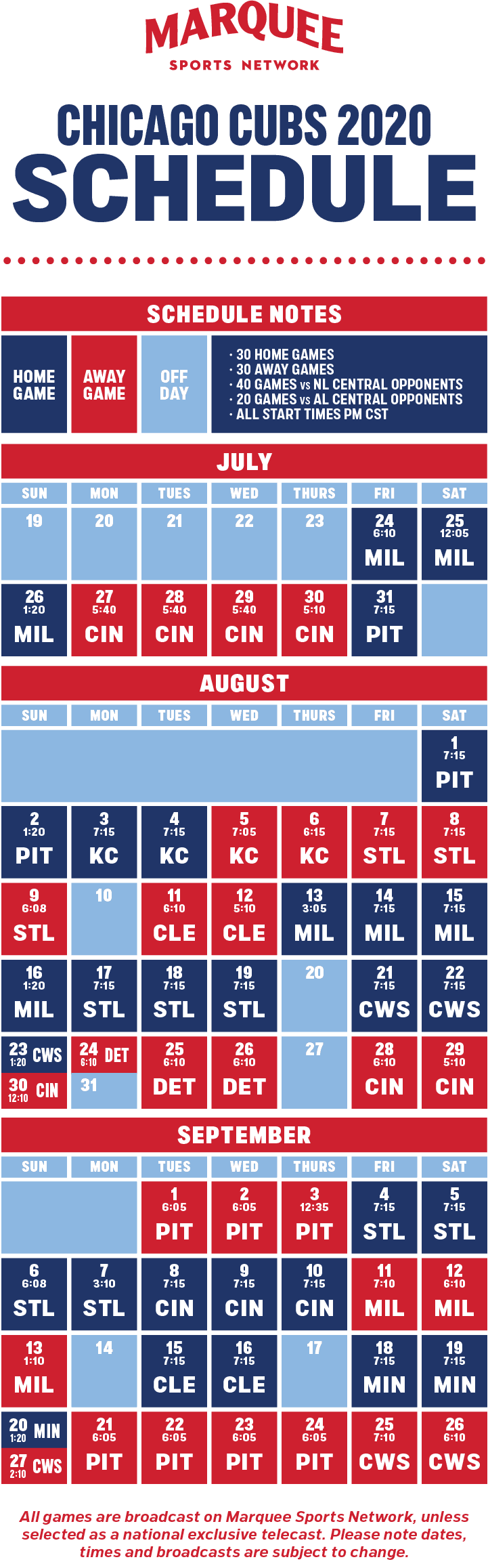 Cubs Schedule Marquee Sports Network Television Home 