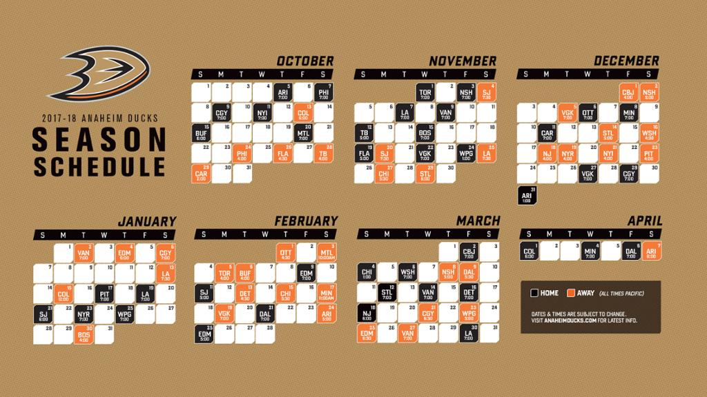 Ducks 2017 18 Regular Season Schedule Announced NHL