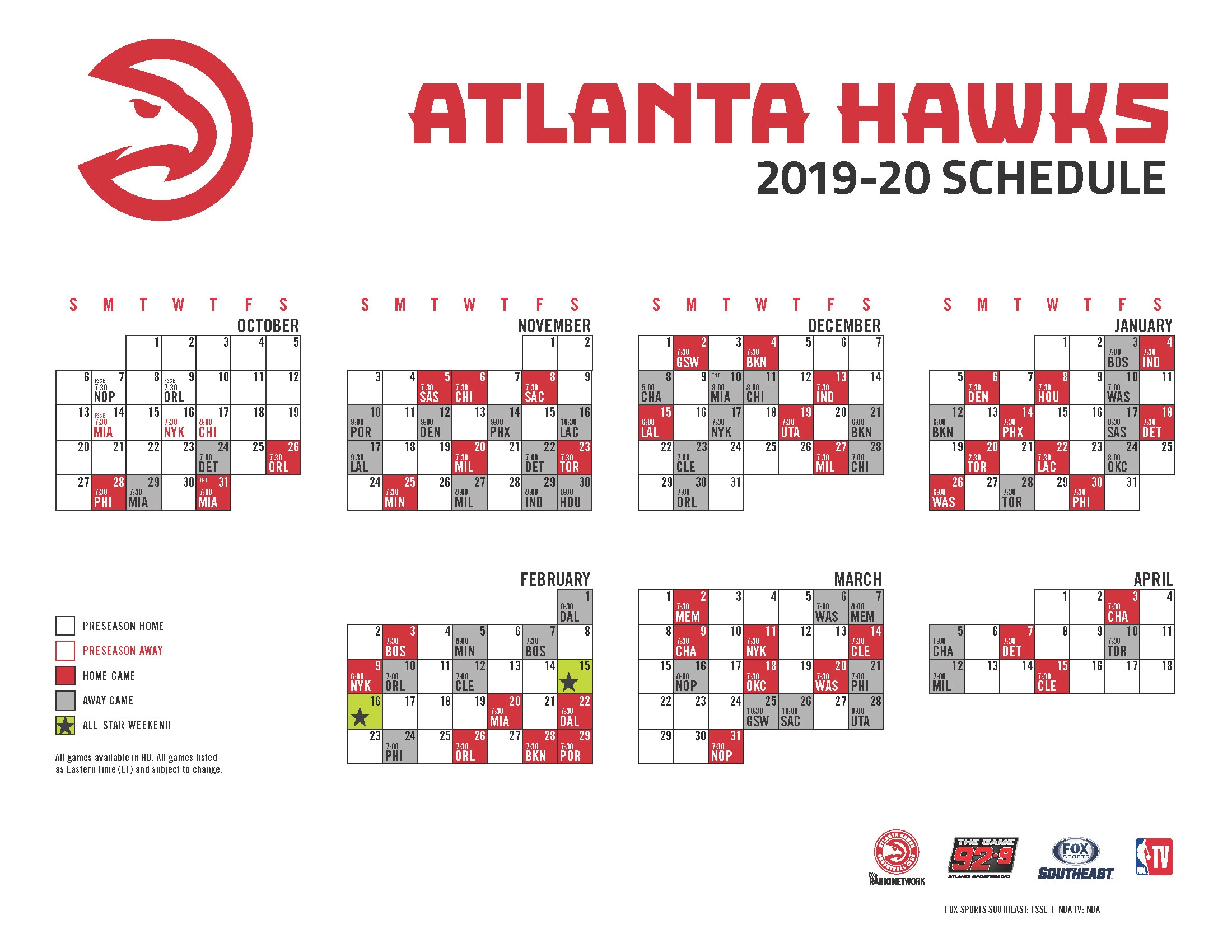 Atlanta Hawks Printable Schedule 202223 Printable Schedule