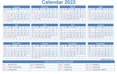 Free Printable 2022 Calendar With Holidays As Word PDF