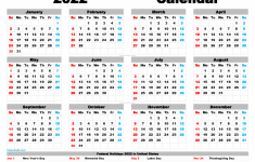 Free Printable 2022 Calendar With Holidays PDF PNG