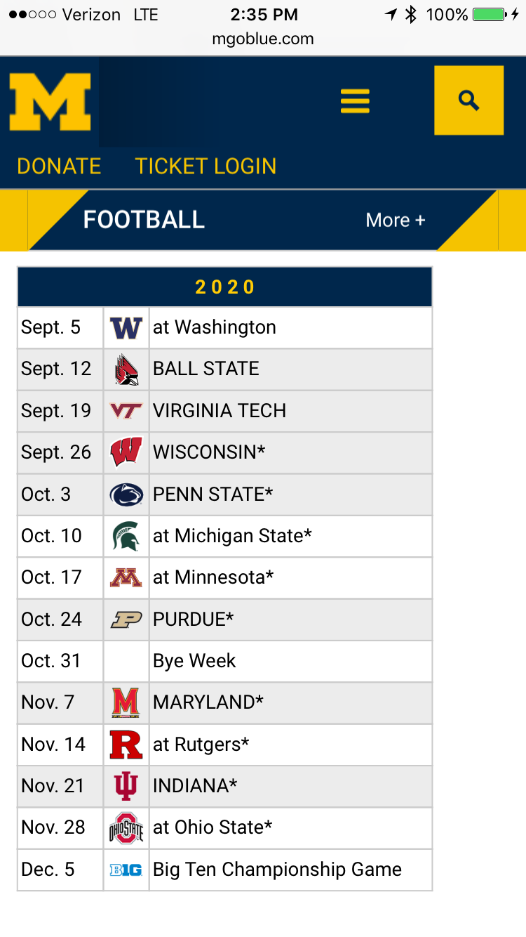 michigan football tour schedule