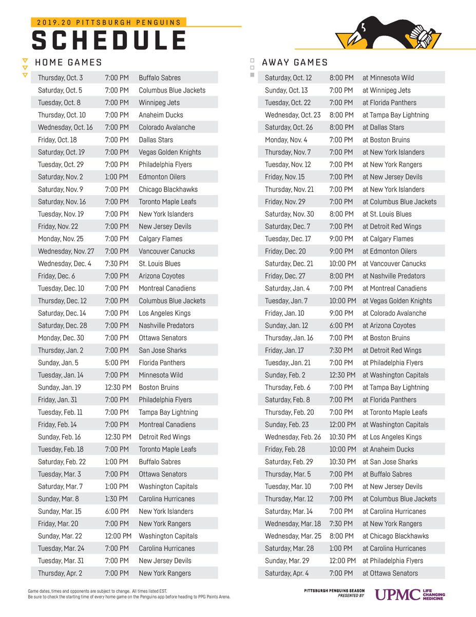 GDT Penguins 2019 2020 Schedule Start Planning Your 