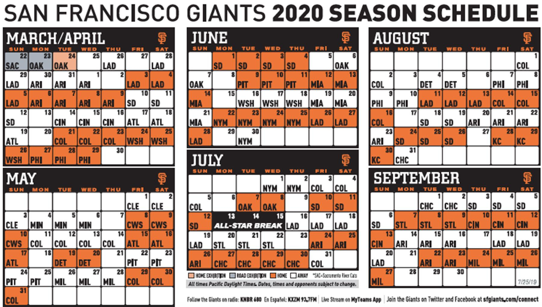 Giants Release 2020 Schedule Which Includes Two Openers 