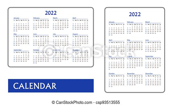 Horizontal And Vertical Blue Pocket Calendar On 2022 Year