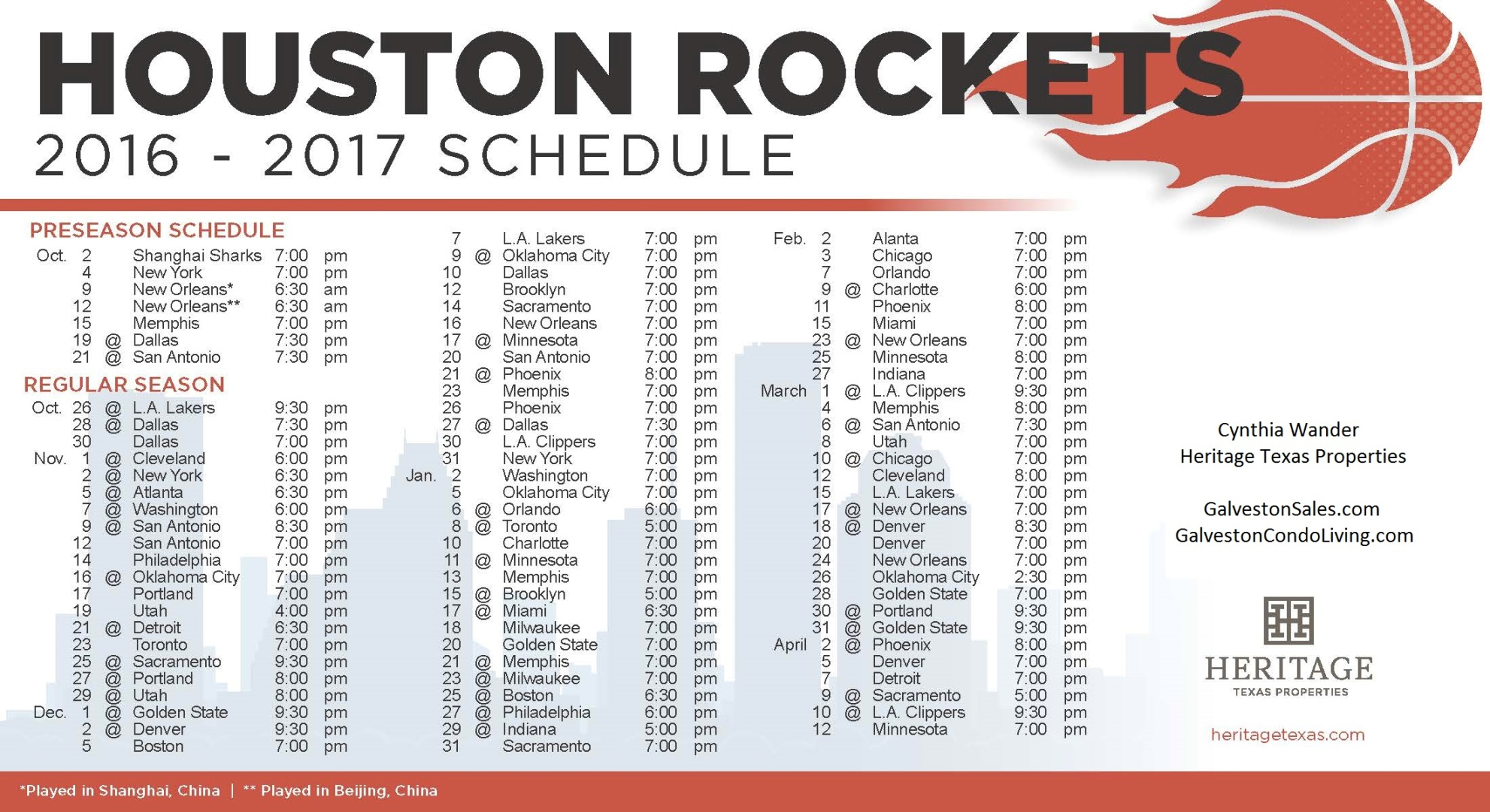 Houston Rockets 2016 2017 Schedule GalvestonSales