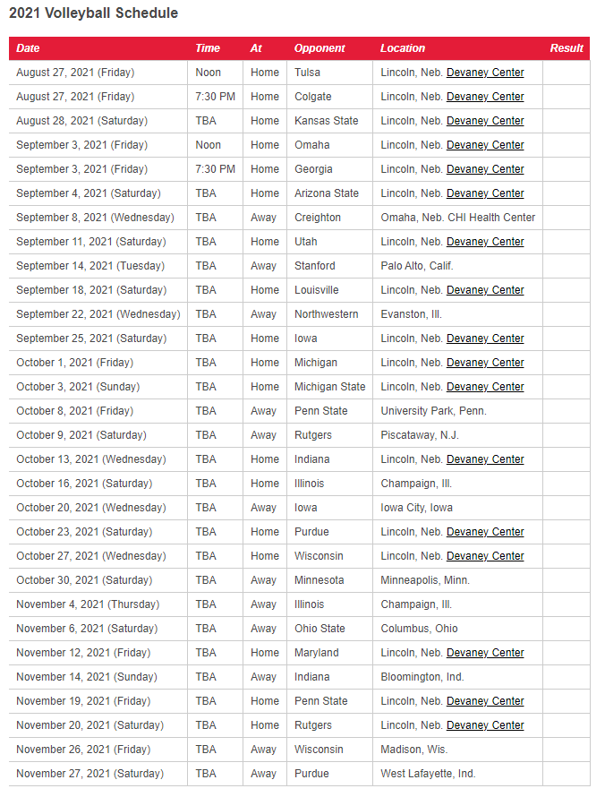 Husker Volleyball Schedule Printable NFL Schedules