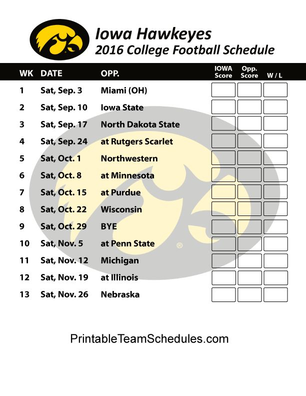 Iowa Hawkeyes Football Schedule 2016 Printable Schedule 