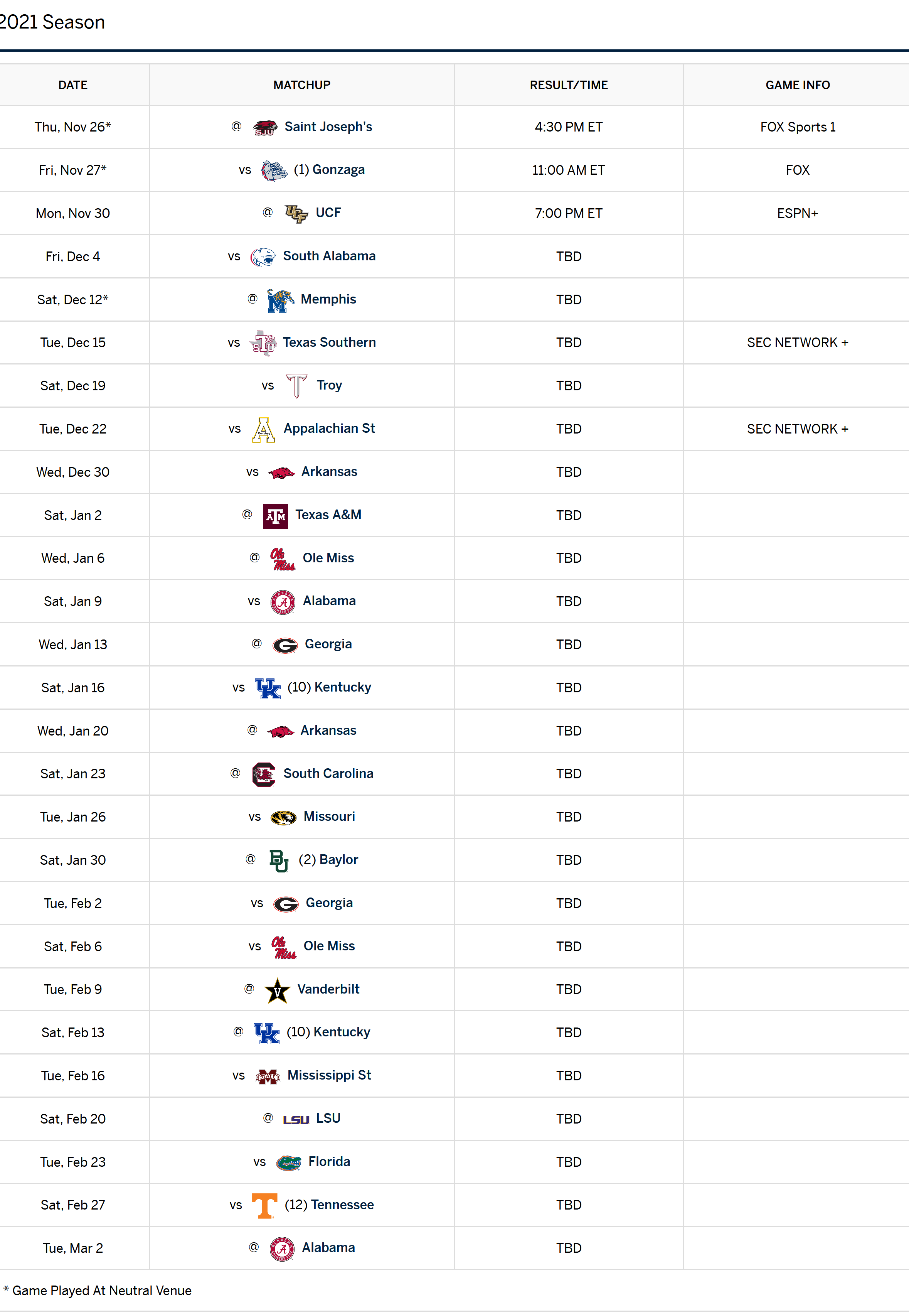 Men s 2020 2021 Schedule Updated 11 19 20 AU 