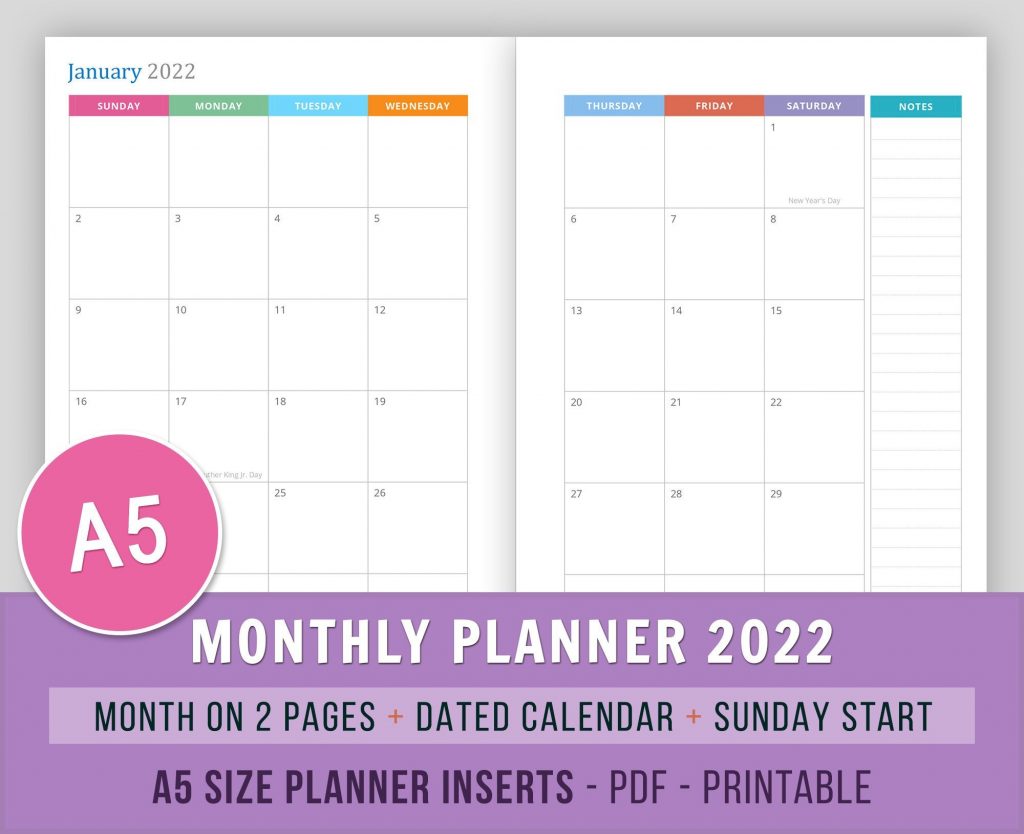 Monthly Planner 2022 Dated Monthly Calendar Monthly