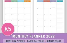Monthly Planner 2022 Dated Monthly Calendar Monthly