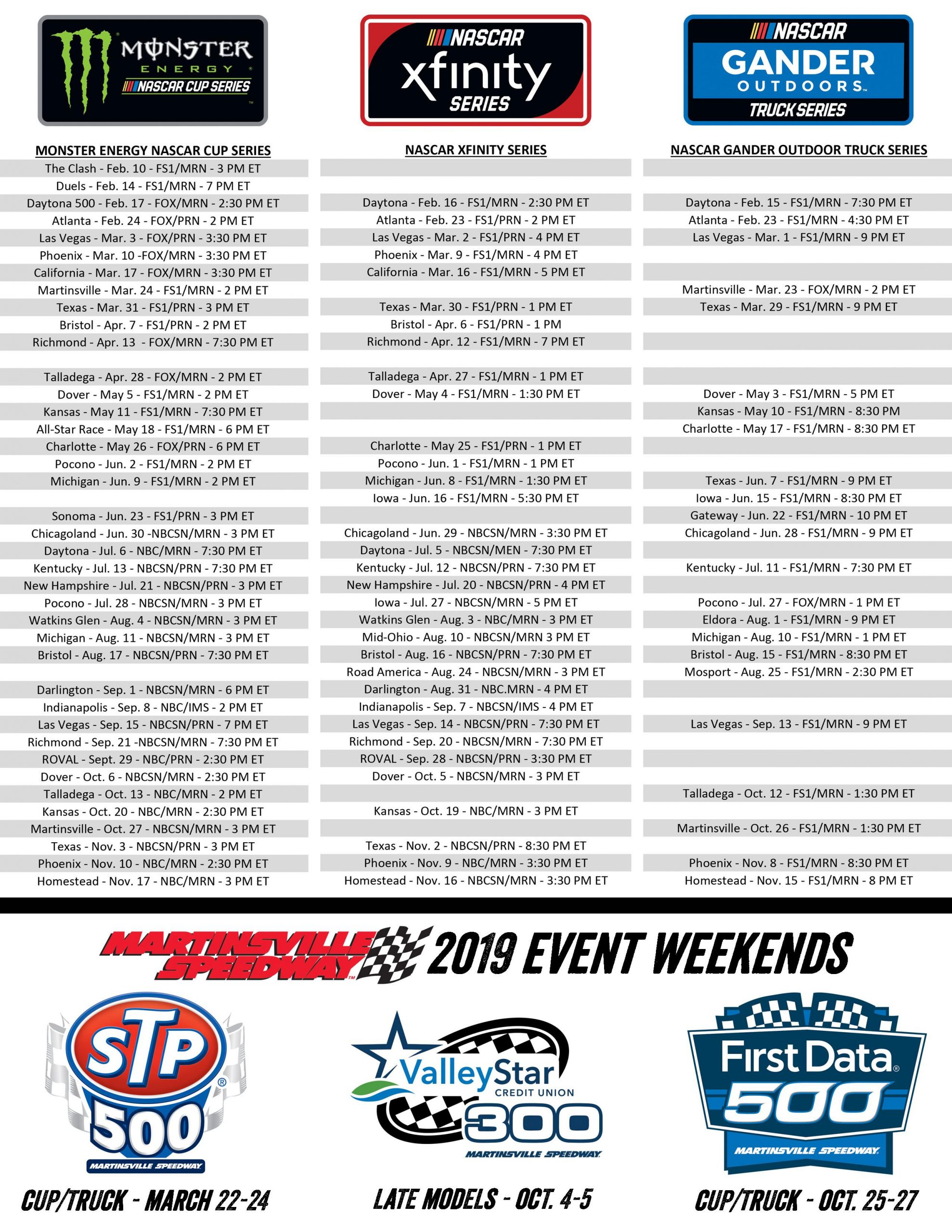 2022 Nascar Xfinity Series Schedule Printable Printable Schedule