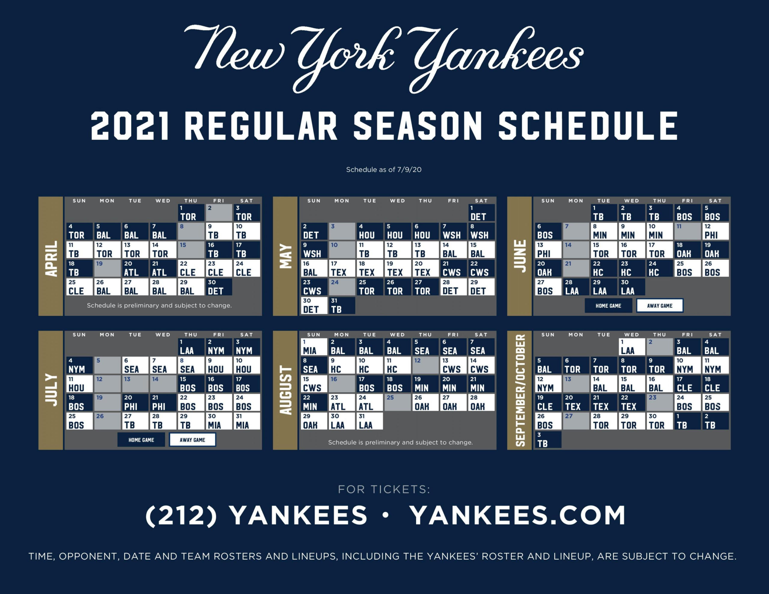 New York Yankees Schedule 2021 Printable FreePrintableTM 