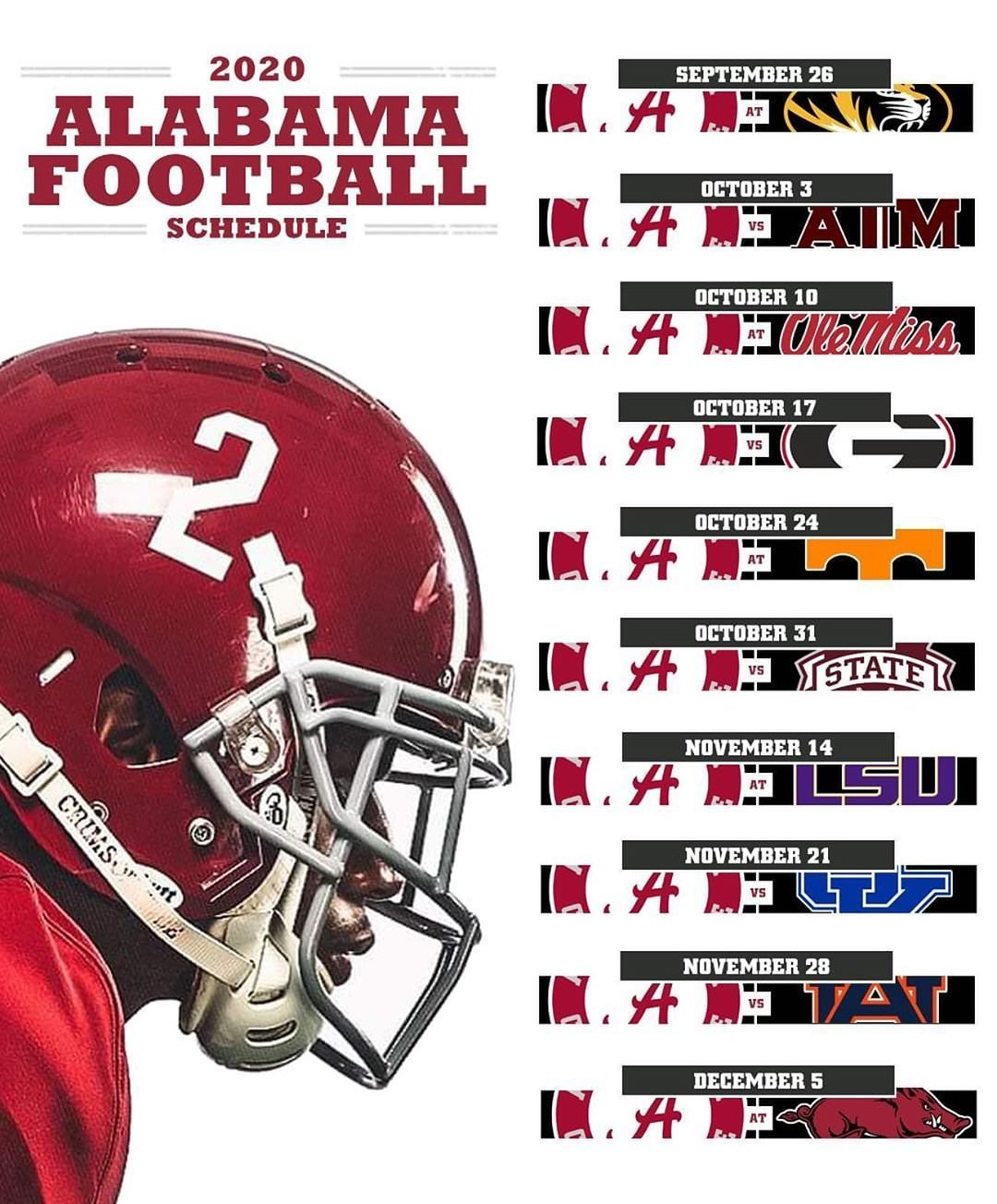 20222023 Alabama Football Helmet Schedule Printable Printable Schedule