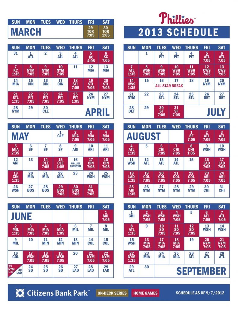 Phillies 2013 Schedule With Images Phillies Schedule
