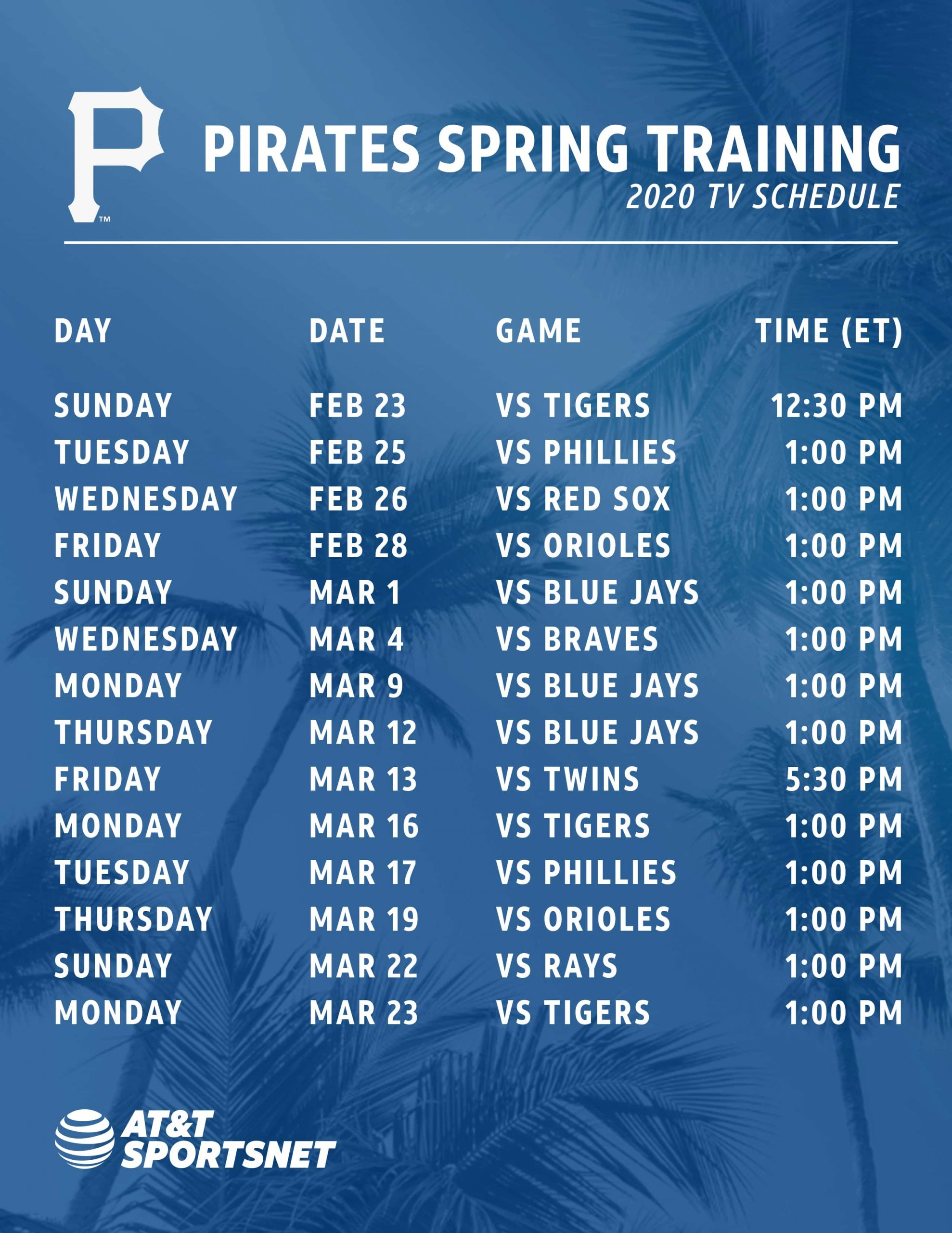 Pirates Schedule AT T SportsNet