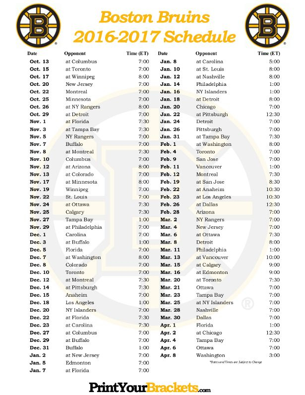 Printable 2016 2017 Boston Bruins Hockey Schedule Sabres 