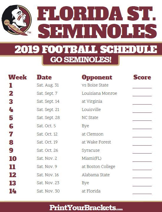 Printable 2019 Florida State Seminoles Football Schedule 