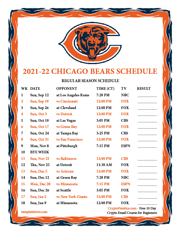 Bears Printable 2022 Schedule - Printable Schedule