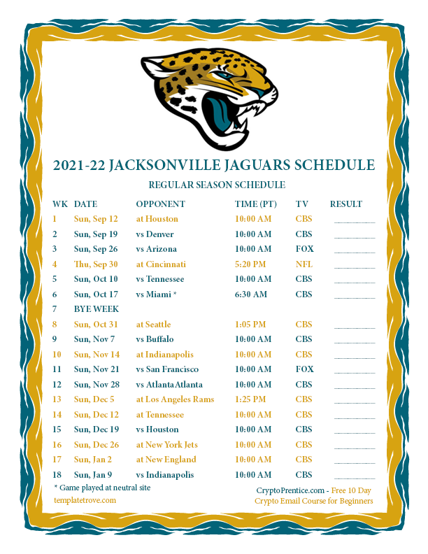 Printable 2021 2022 Jacksonville Jaguars Schedule