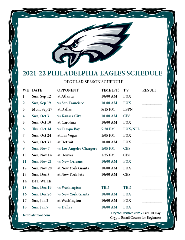 Printable 2021 2022 Philadelphia Eagles Schedule